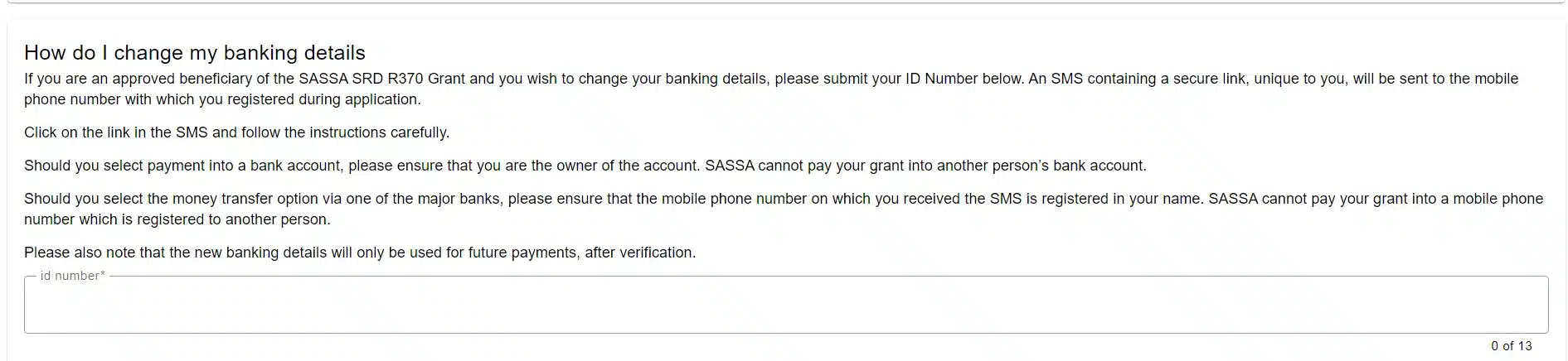 Steps to change SASSA banking details 3 R370 banking details